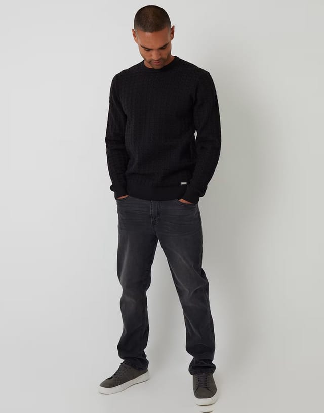 ASOS Threadbare Cable knit crew neck jumper in black - 2