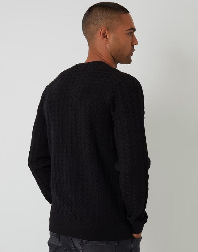 ASOS Threadbare Cable knit crew neck jumper in black - 3