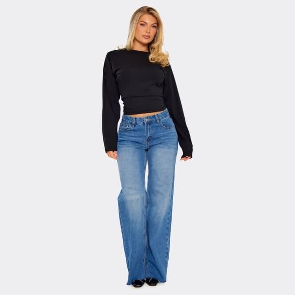 EGO Low Rise Waist Straight Leg Jeans In Mid Blue Wash Denim, Women's Size UK 6 - 1