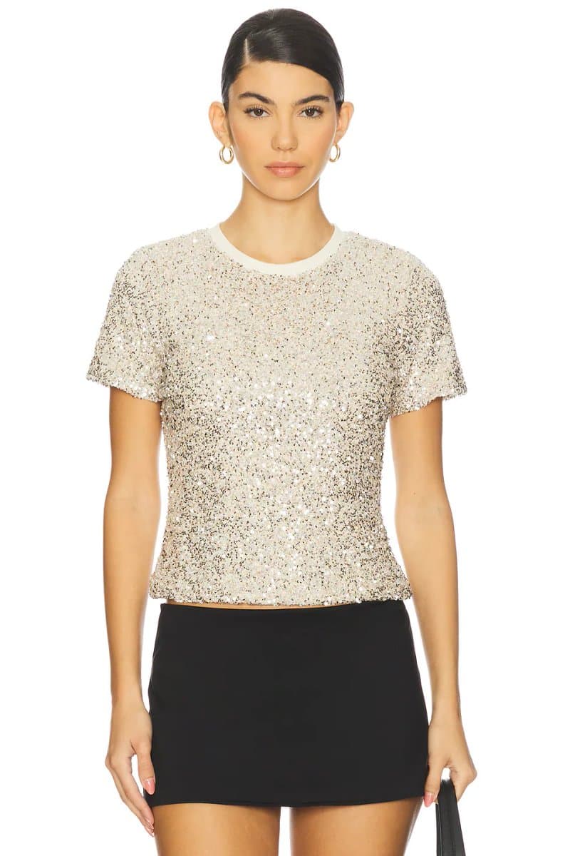 revolve revolve Sequin Crop T-shirt with Silver Sequins