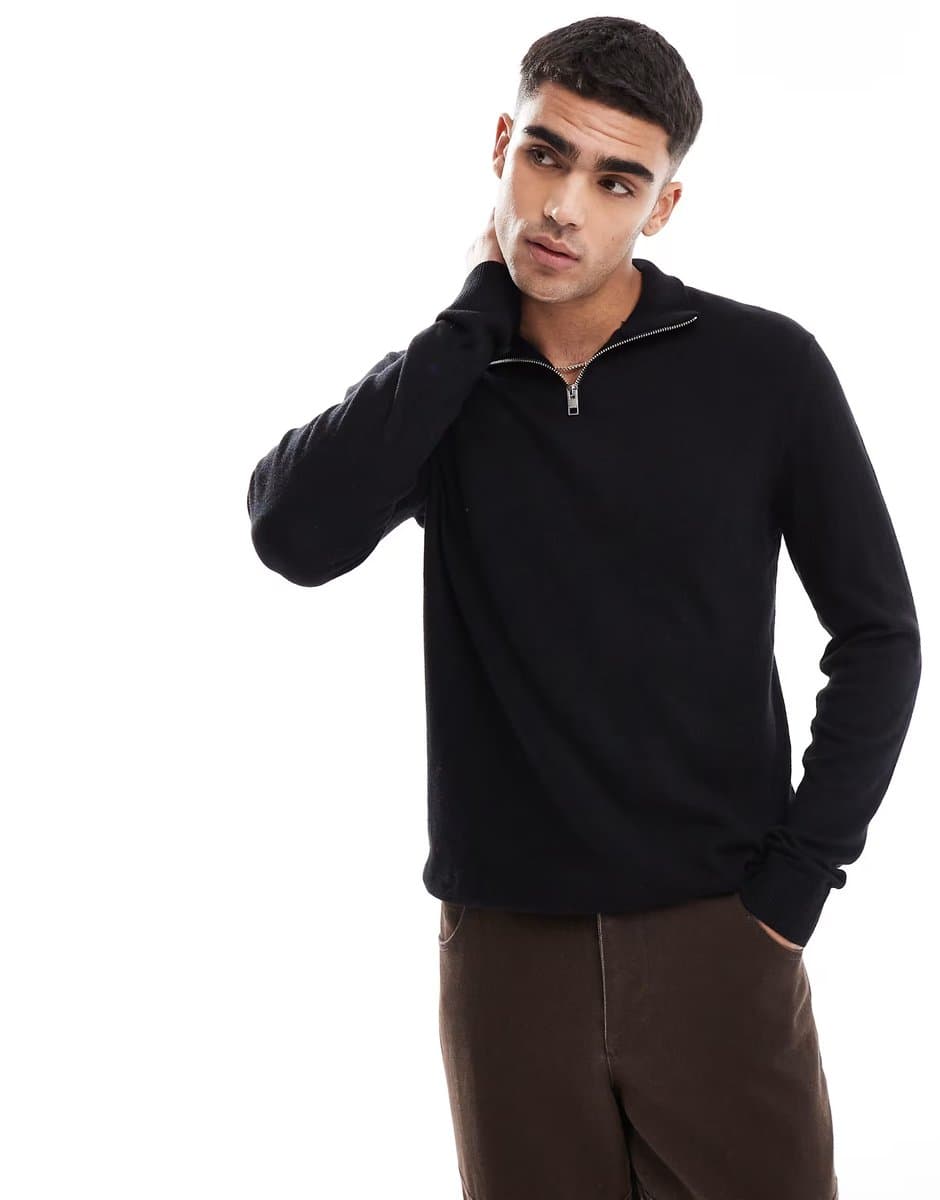 ASOS Jack & Jones knitted half zip in black