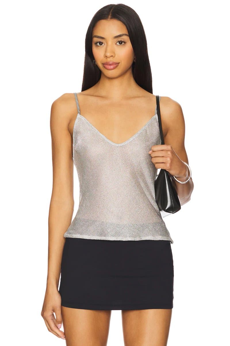 revolve Revolve Metallic V-Neck Cami Top in Silver
