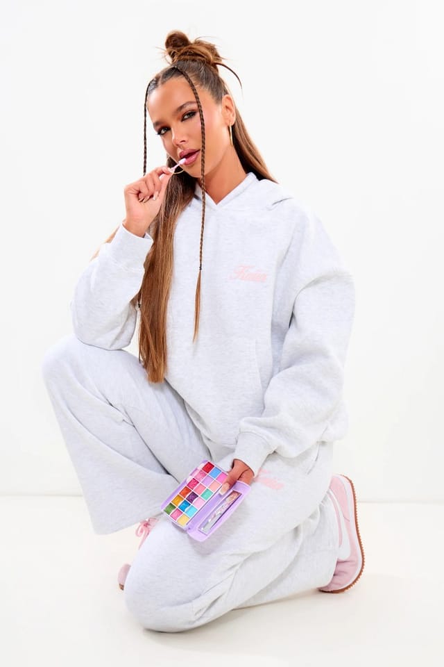 Kaiia Kaiia Butterfly Graphic Oversized Hoodie Light Grey Marl & Pink - 3