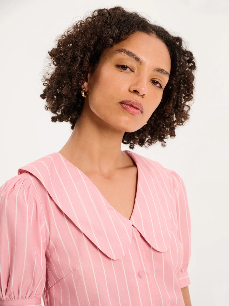 OMNES Kyra Shirt in Pink and White Stripe - 2