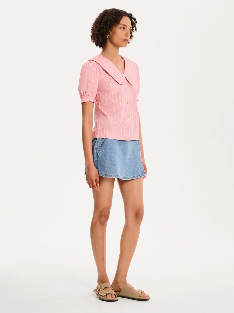 OMNES Kyra Shirt in Pink and White Stripe - 4