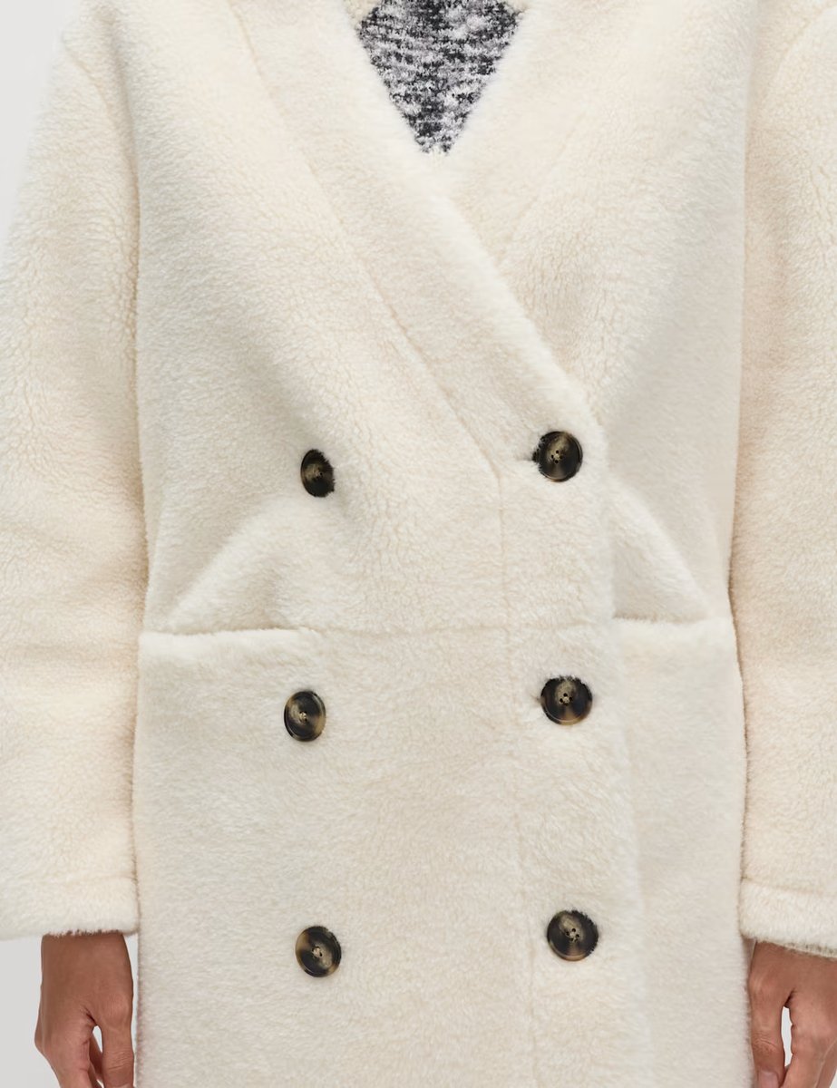 Marks & Spencer M&S Borg Collarless Double Breasted Longline Coat Ivory - 3
