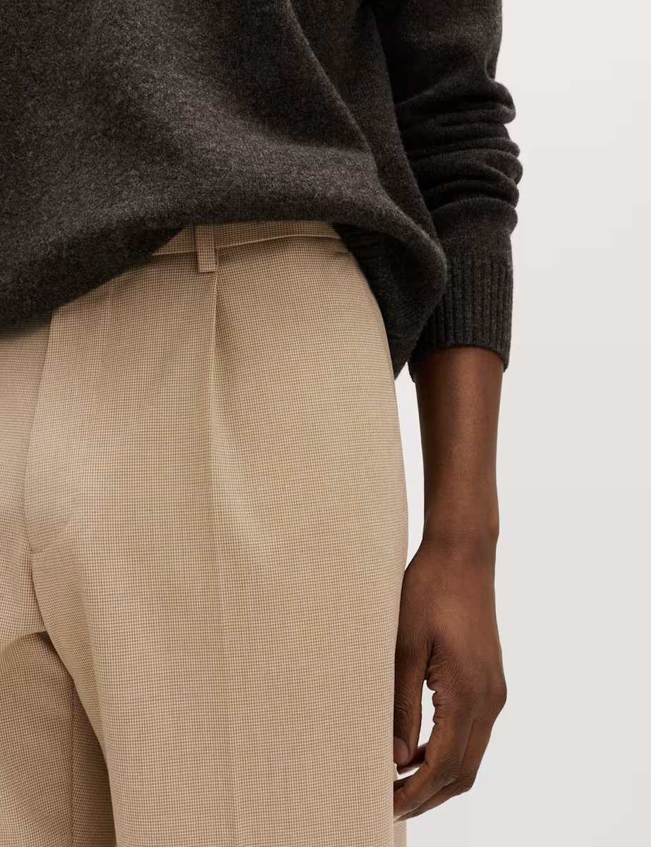 Marks & Spencer M&S Tailored Fit Flat Front Puppytooth Trousers Neutral - 3