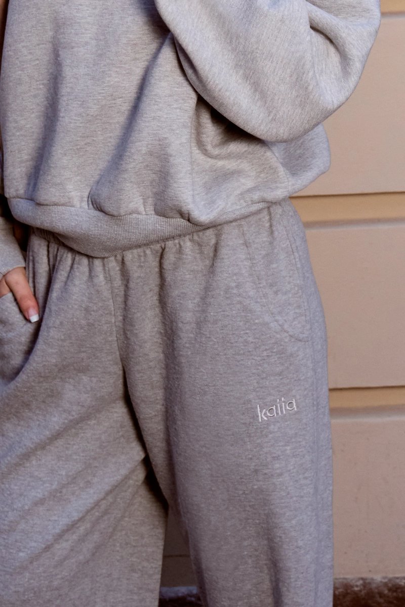 Kaiia Kaiia Supersoft Wide Leg Trousers Grey Marl - 4