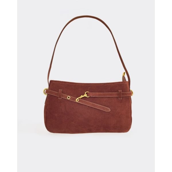 EGO Trolli Belt Trim Detail Shoulder Bag In Brown Faux Suede, Women's Size UK One Size - 2