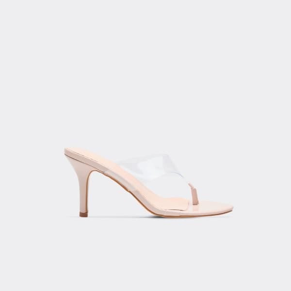 EGO Arrie Clear Perspex Thong Strap Heeled Mule In Nude Patent, Women's Size UK 3 - 1