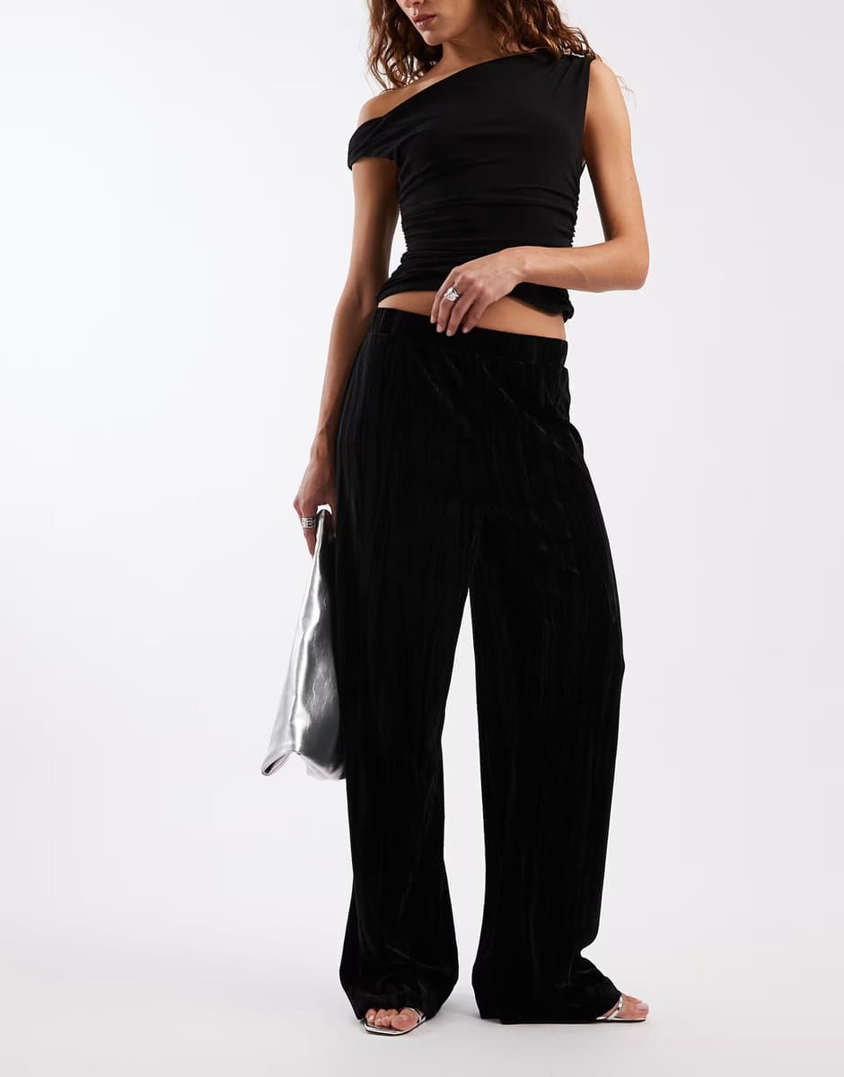 ASOS ASOS Velvet Wide Leg Pull On Trousers in Black