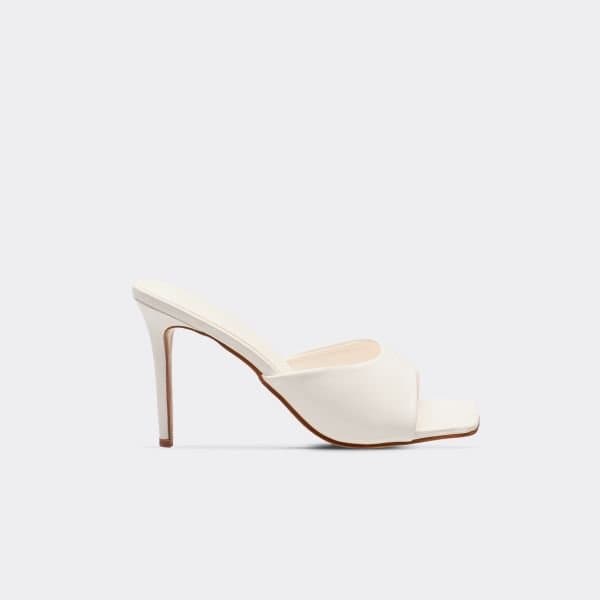 EGO Thalia Square Peep Toe Heeled Mule In White Patent, Women's Size UK 3