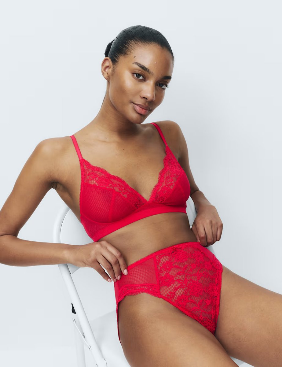 Marks & Spencer M&S Jasmine Lace Non Wired Plunge Bra (A-E) Geranium - 2