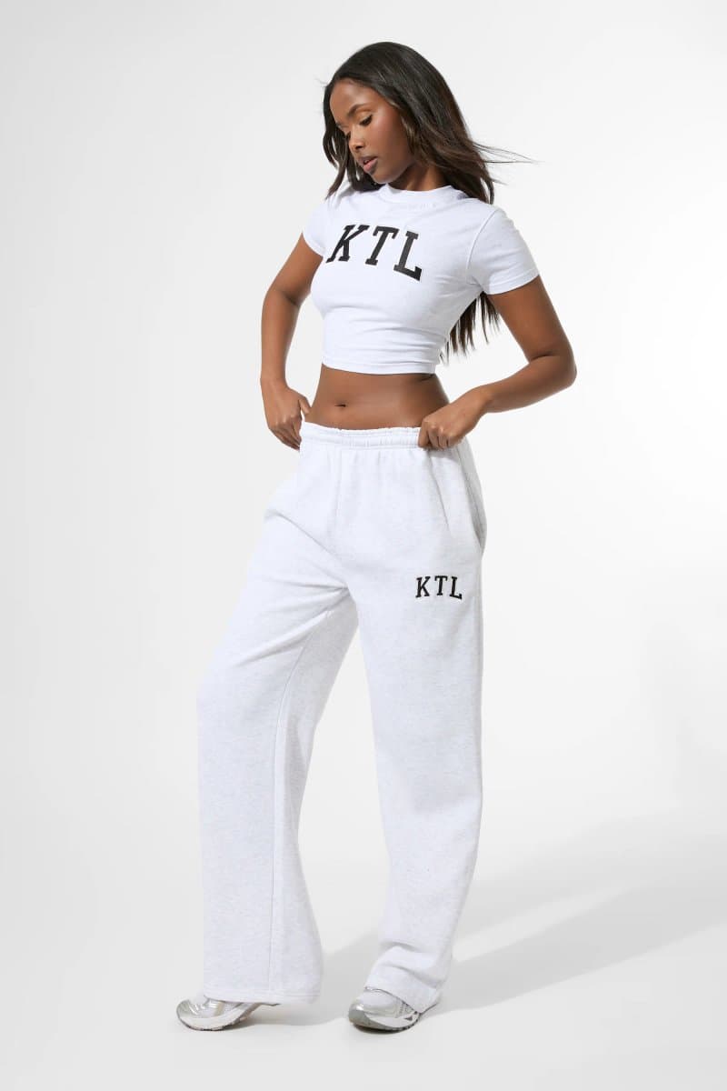 Kaiia Kaiia KTL Logo Wide Leg Joggers Light Grey Marl
