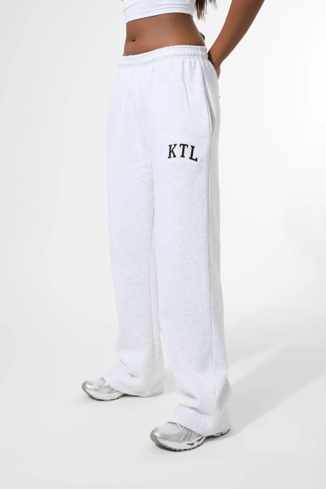 Kaiia Kaiia KTL Logo Wide Leg Joggers Light Grey Marl - 2