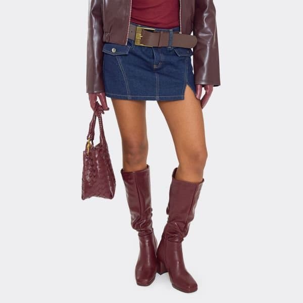 EGO EGO Burgundy Slouched Detail Block Heel Knee High Boot