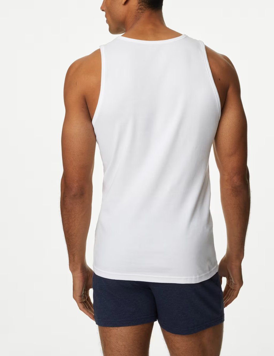 Marks & Spencer M&S 3 Pack Pure Cotton Sleeveless Vests White - 2