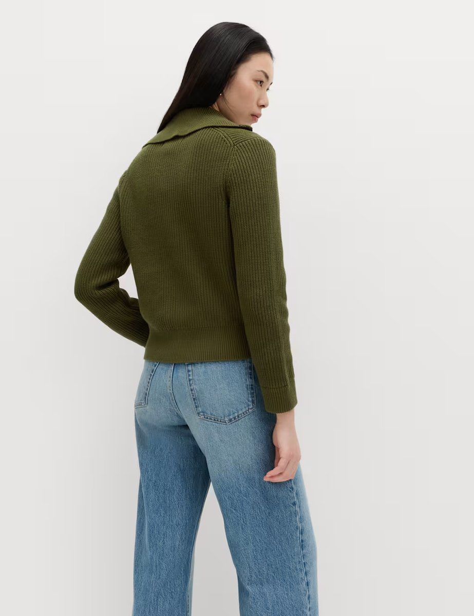 Marks & Spencer M&S Cotton Rich Pocket Detail Knitted Jacket Dark Khaki - 3