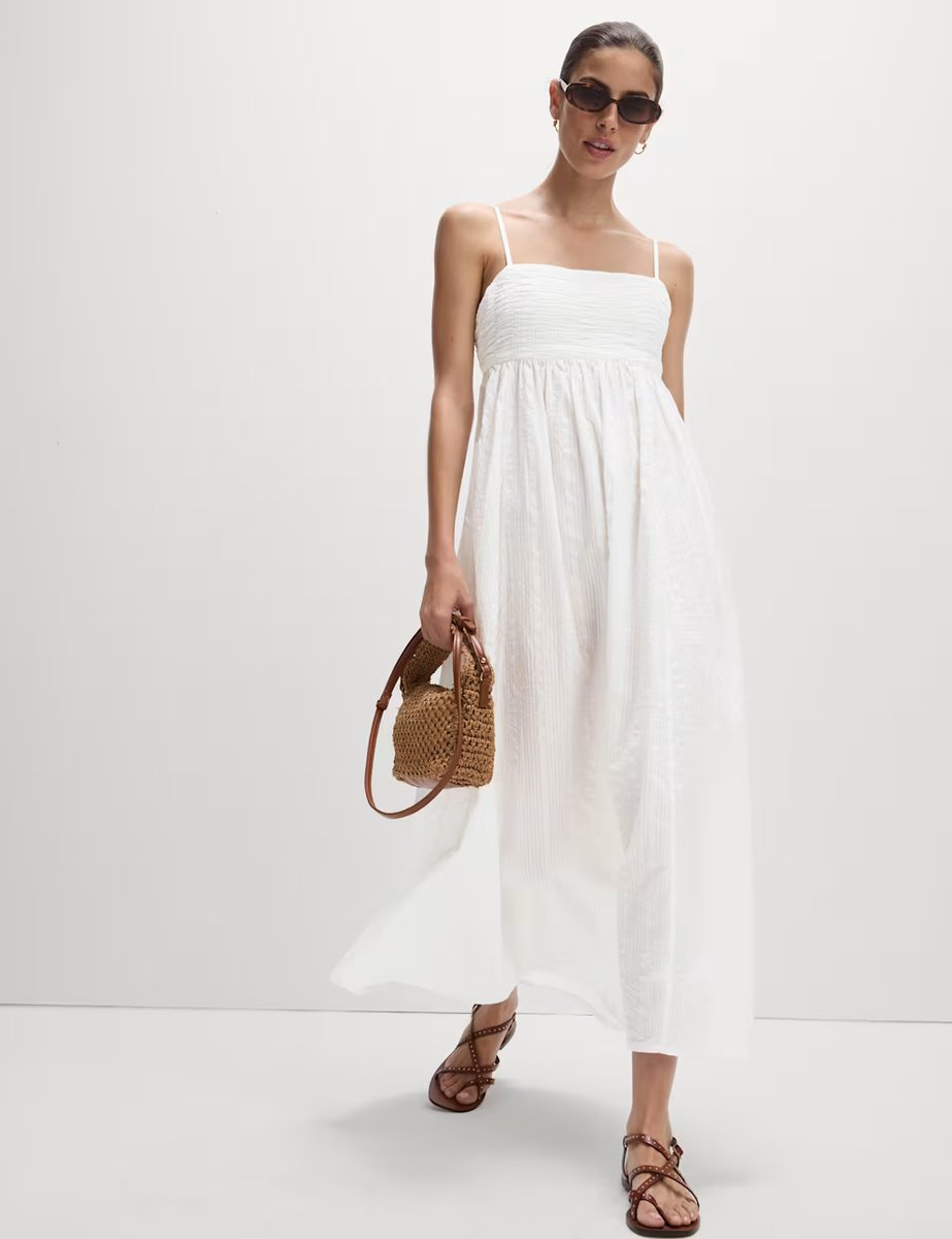 Marks & Spencer M&S Pure Cotton Square Neck Maxi Beach Dress Soft White - 4