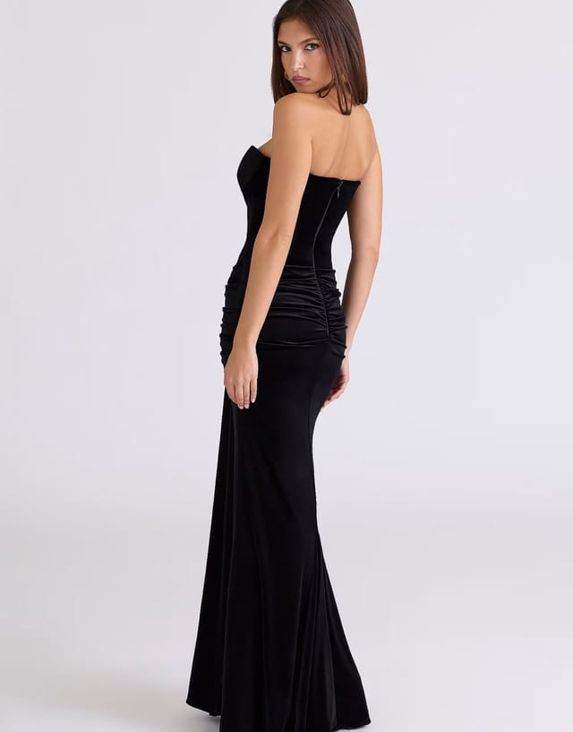 ASOS House of CB Vienne velvet deep plunge maxi gown - limited edition in black - BLACK - 2
