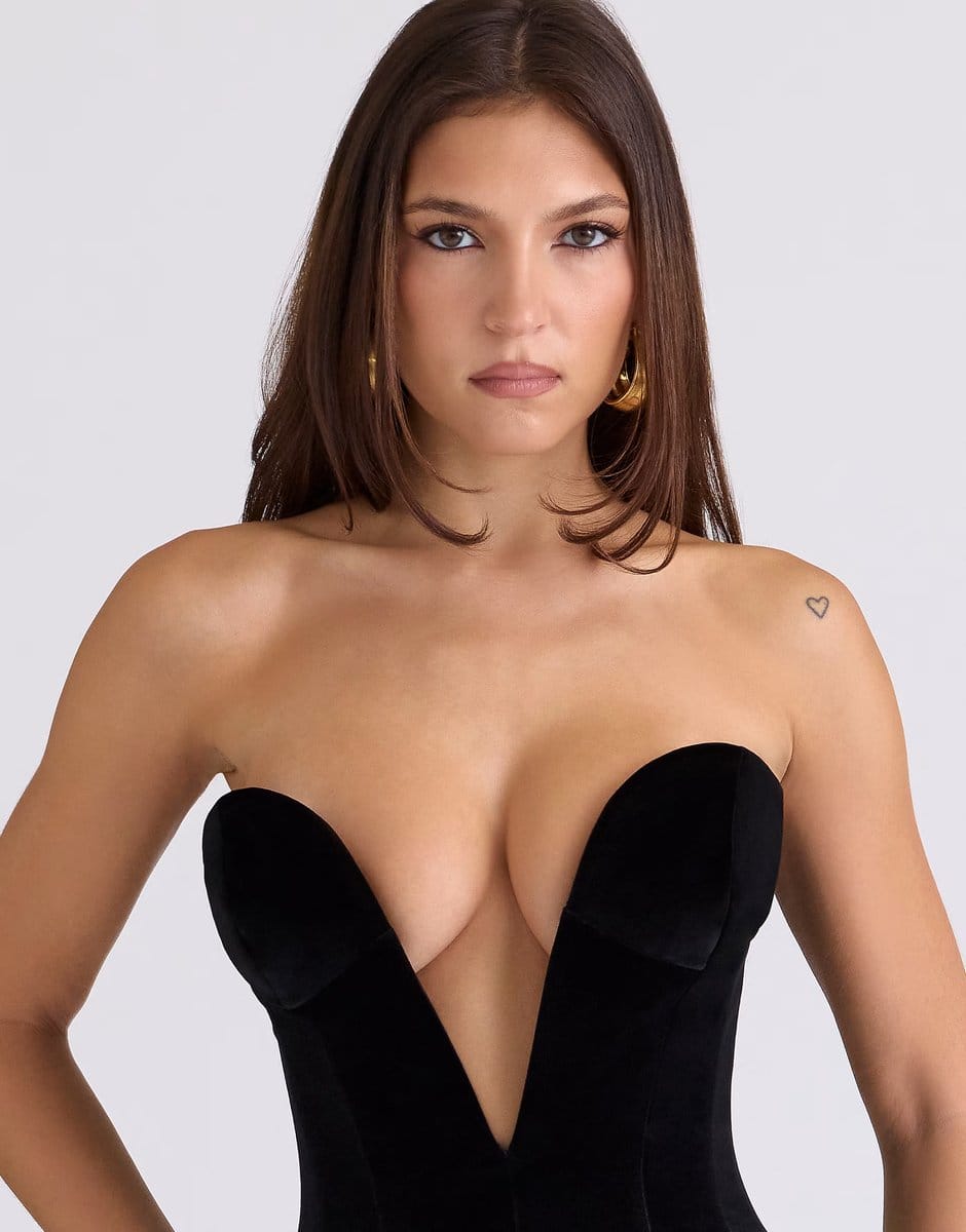 ASOS House of CB Vienne velvet deep plunge maxi gown - limited edition in black - BLACK - 4