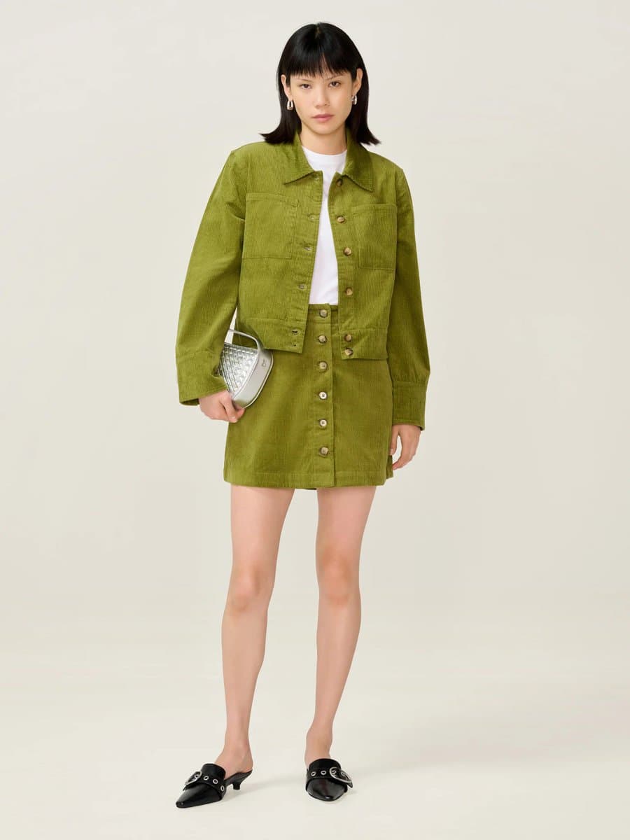 OMNES Moira Cord Skirt in Moss Green