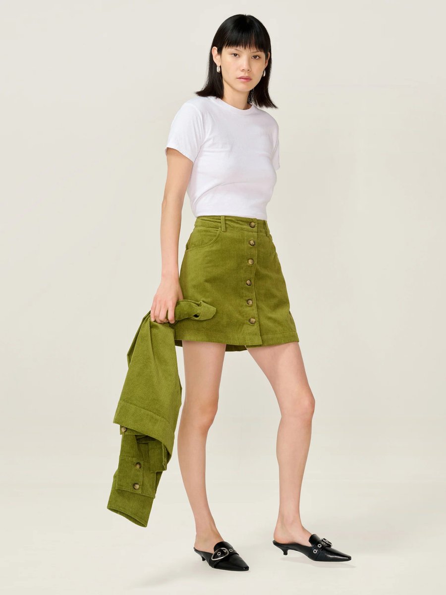 OMNES Moira Cord Skirt in Moss Green - 2