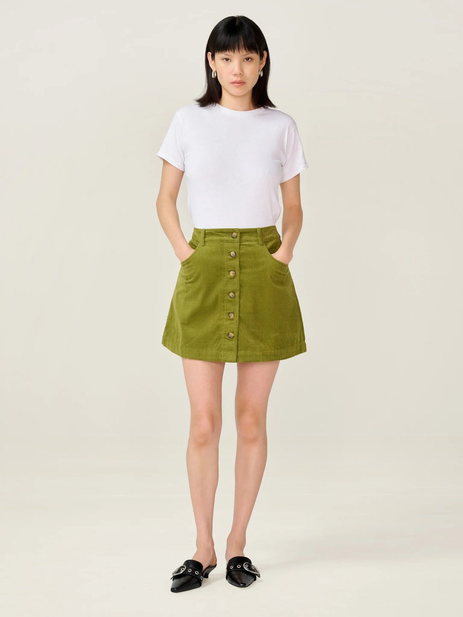 OMNES Moira Cord Skirt in Moss Green - 3