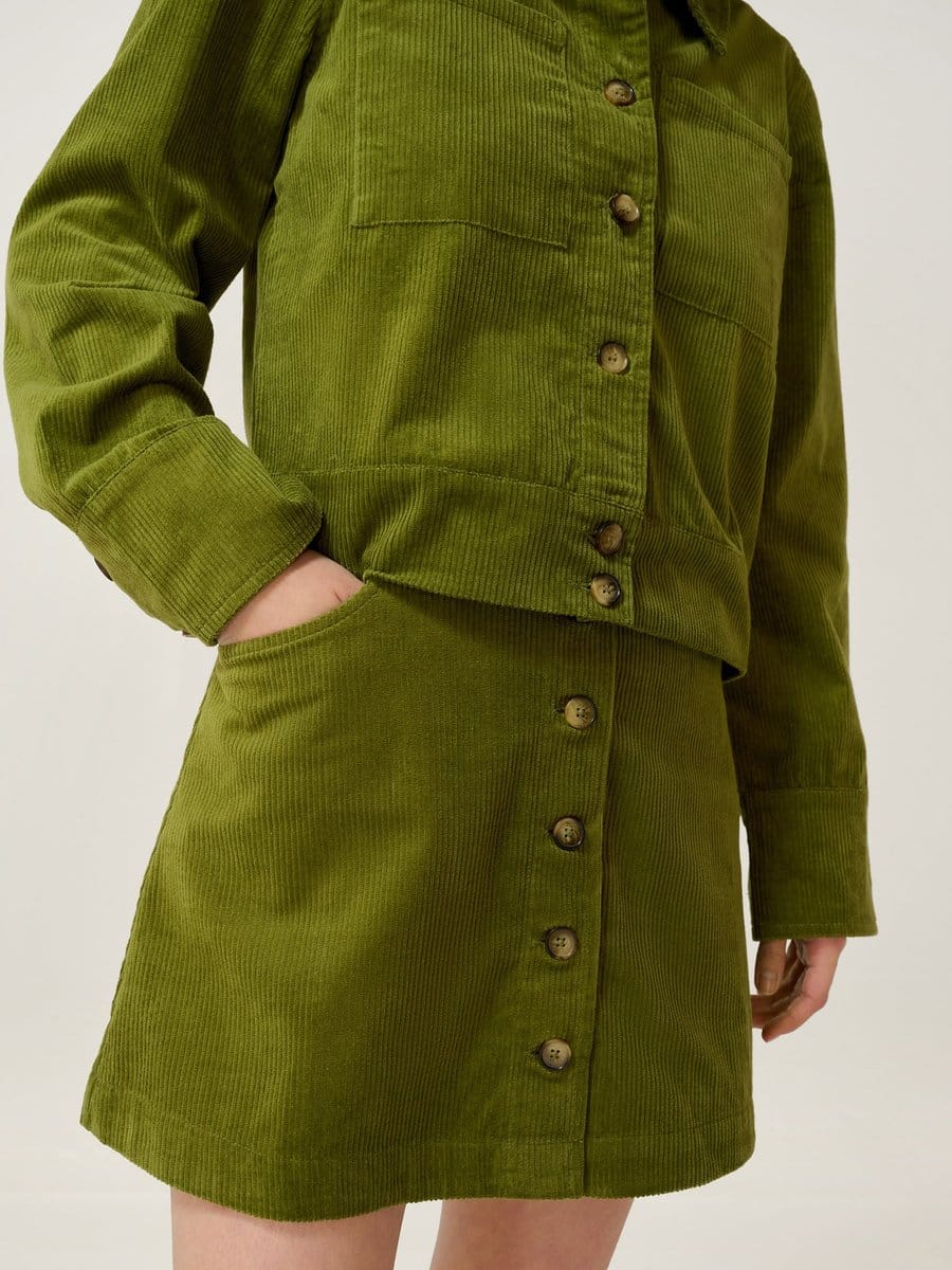 OMNES Moira Cord Skirt in Moss Green - 4