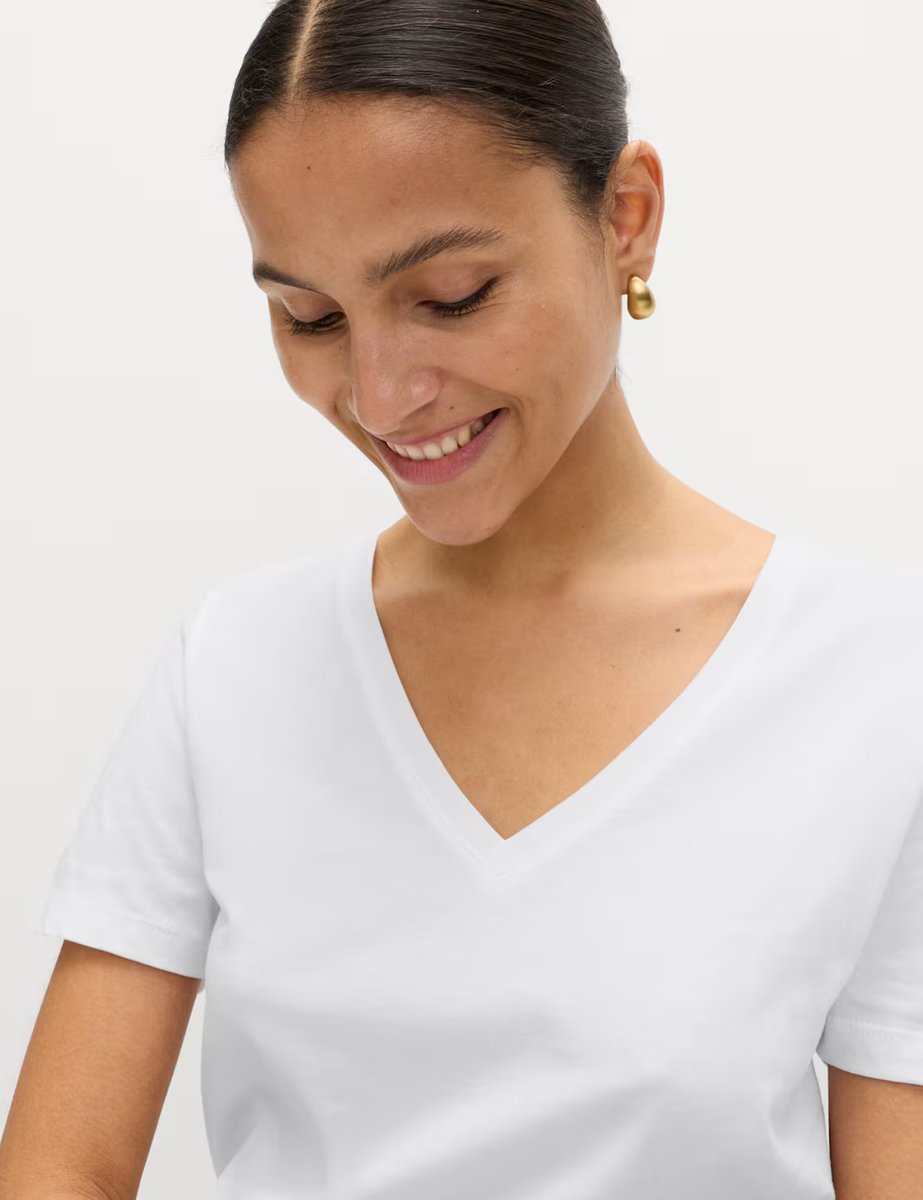 Marks & Spencer M&S Pure Cotton V-Neck T-Shirt Soft White - 2