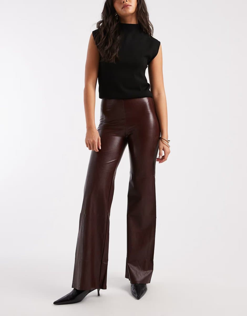 ASOS ASOS Commando Faux Leather Wide Leg Pant in Oxblood