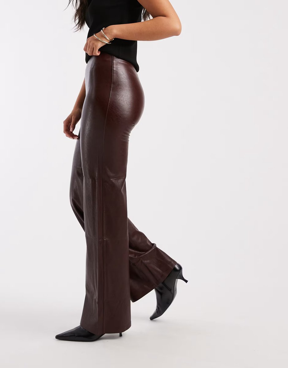 ASOS Commando Faux leather wide leg pant in oxblood - 3