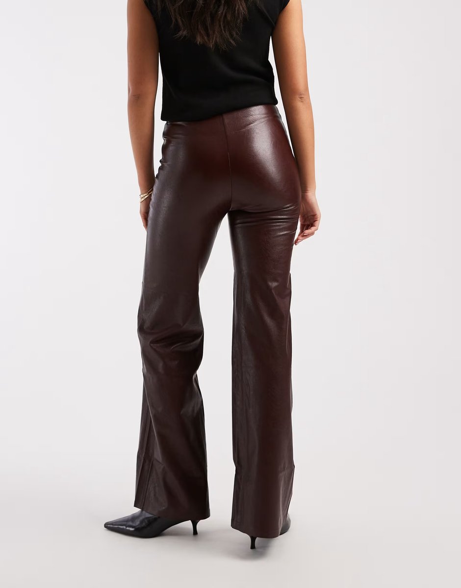 ASOS Commando Faux leather wide leg pant in oxblood - 4