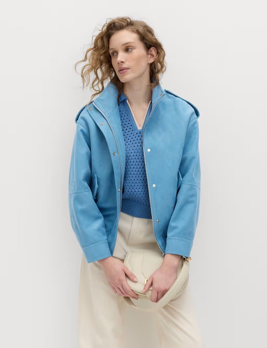 Marks & Spencer M&S Funnel Neck Bomber Jacket in Mid Blue