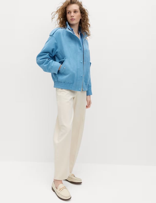 Marks & Spencer M&S Suedette Funnel Neck Bomber Jacket Mid Blue - 3