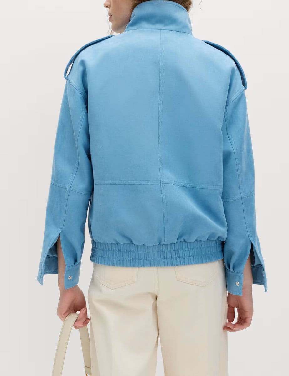 Marks & Spencer M&S Suedette Funnel Neck Bomber Jacket Mid Blue - 4