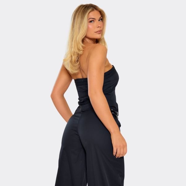 EGO Bandeau Belted Tube Top In Black Woven, Women's Size UK 6 - 2