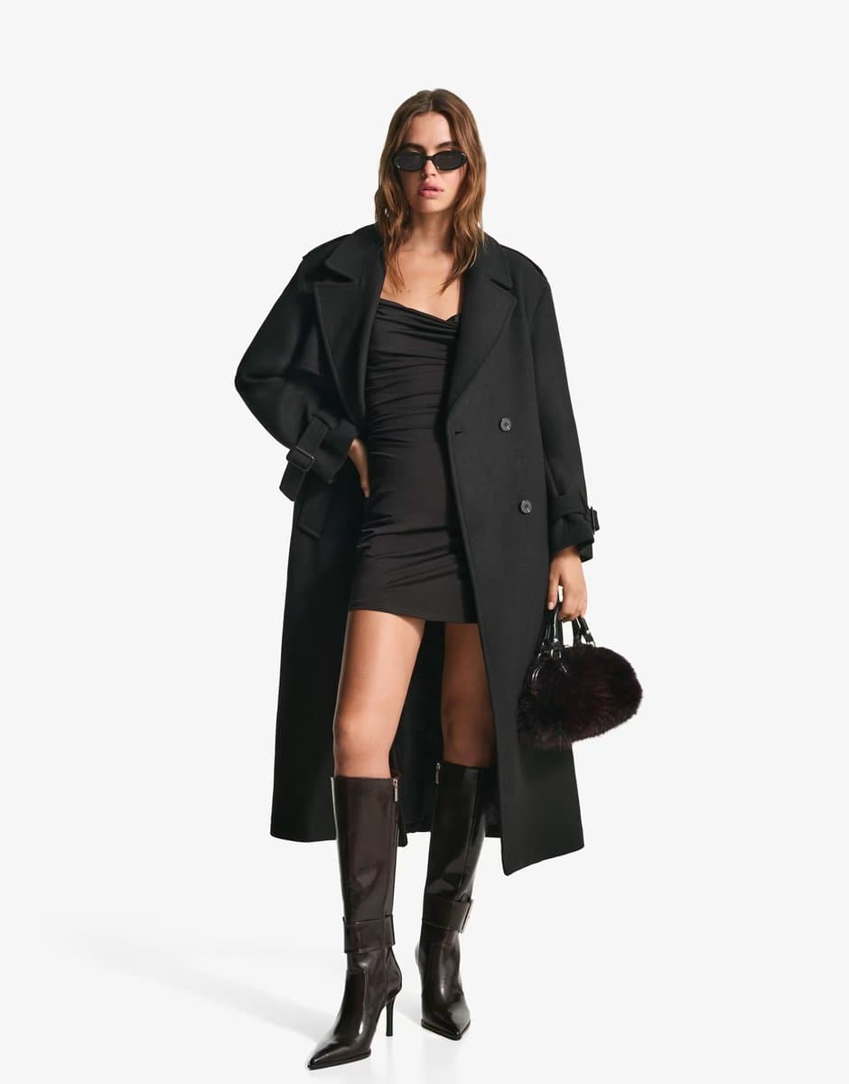 ASOS Bershka Draped dress with chain straps in black