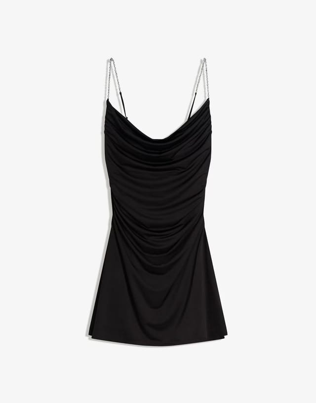 ASOS Bershka Draped dress with chain straps in black - 2