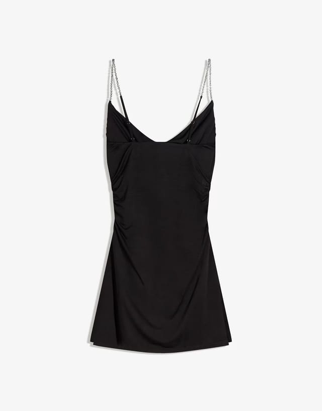 ASOS Bershka Draped dress with chain straps in black - 3
