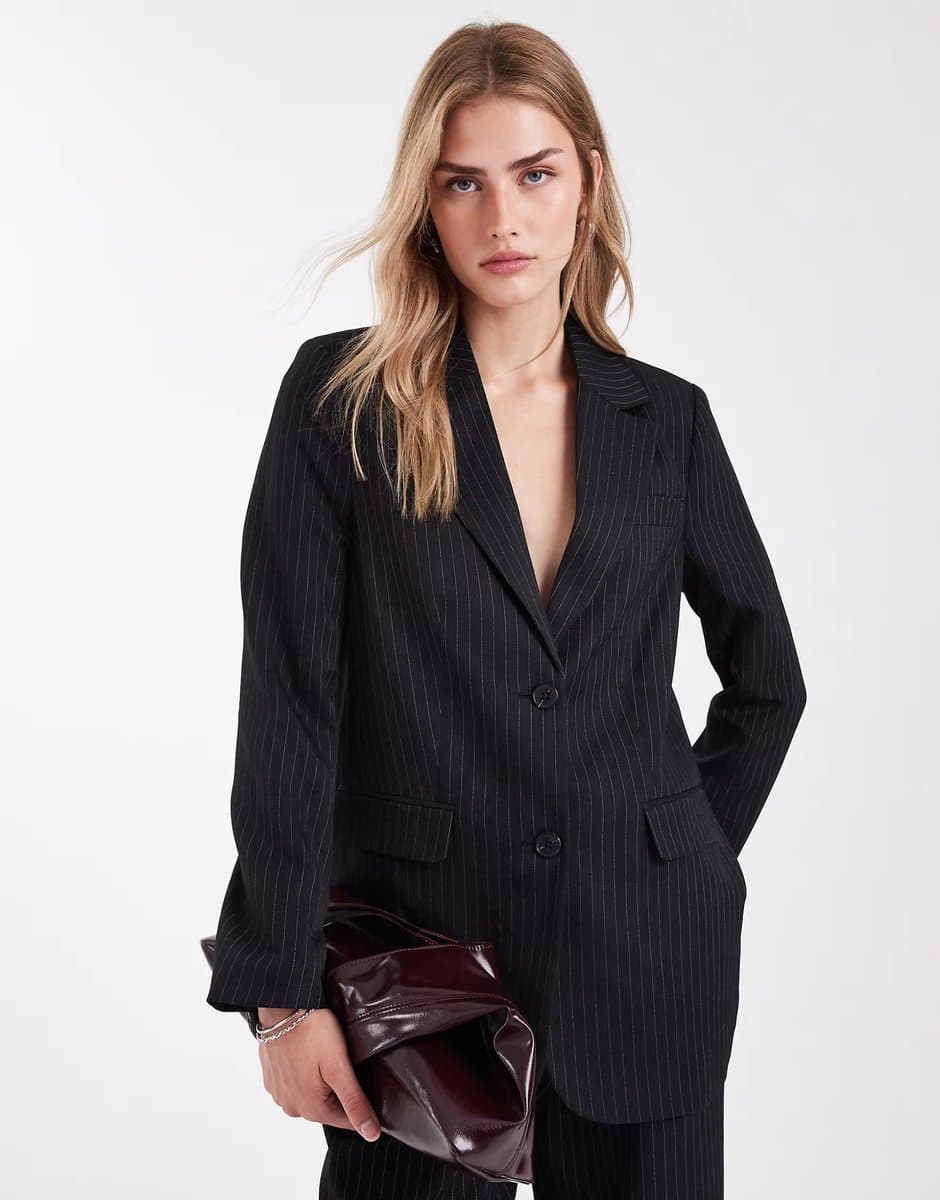 ASOS ONLY single breasted oversized blazer co-ord in black pinstripes