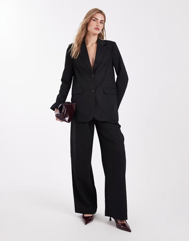 ASOS ONLY single breasted oversized blazer co-ord in black pinstripes - 3