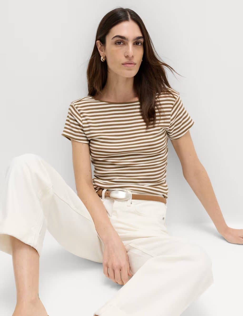 Marks & Spencer M&S Pure Cotton Short Sleeve Ballet Back T-Shirt Caramel Mix