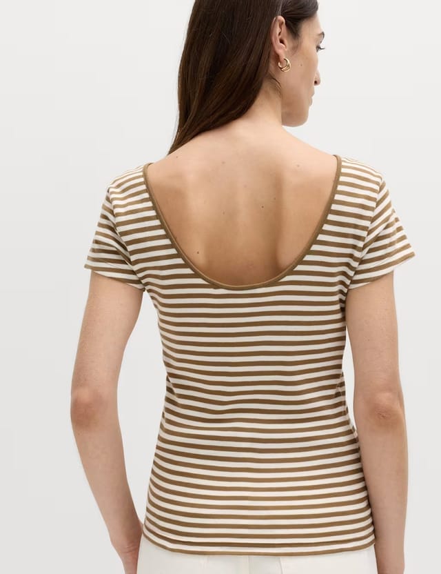 Marks & Spencer M&S Pure Cotton Short Sleeve Ballet Back T-Shirt Caramel Mix - 2