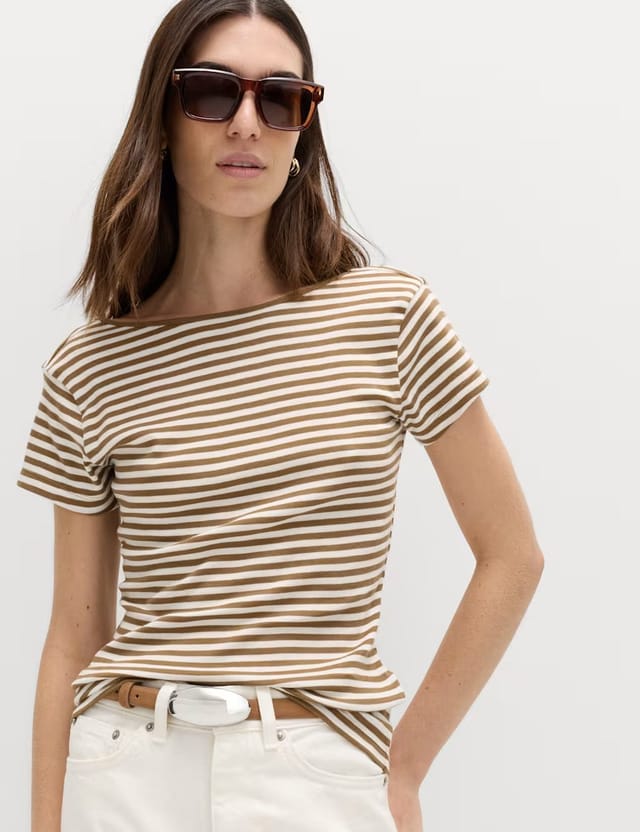 Marks & Spencer M&S Pure Cotton Short Sleeve Ballet Back T-Shirt Caramel Mix - 3