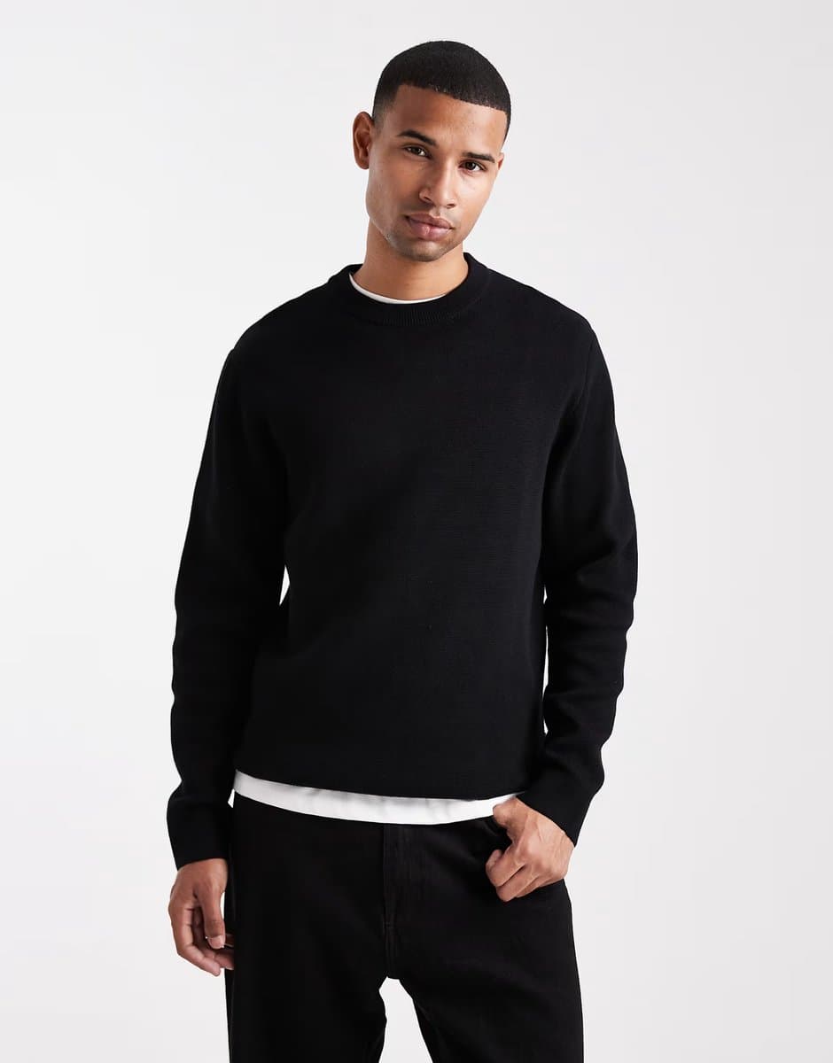 ASOS Jack & Jones premium knitted crew neck jumper in black