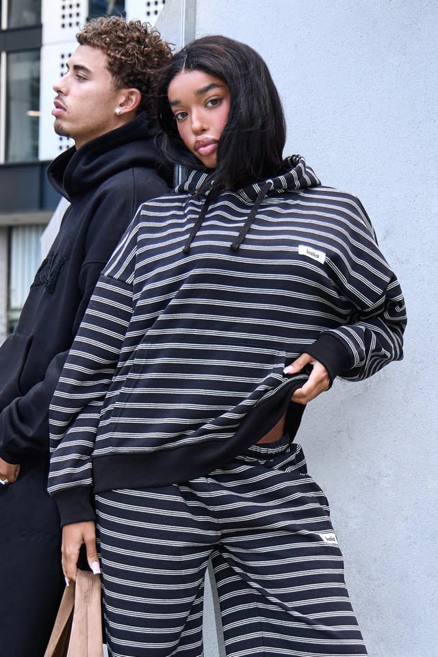 Kaiia Kaiia Striped Oversized Hoodie Black & Cream - 2