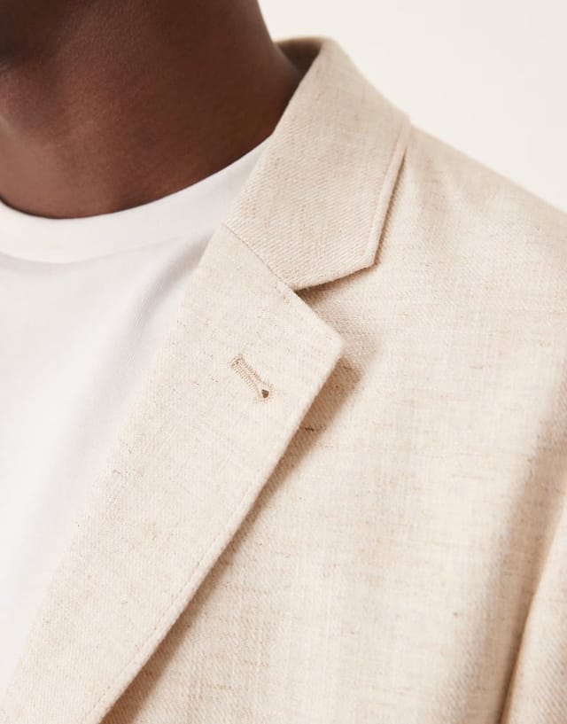 ASOS ASOS DESIGN linen cotton blend regular suit jacket in stone twill - 3