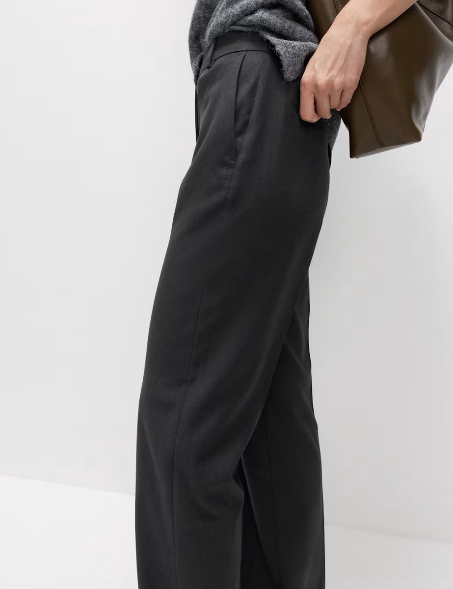 Marks & Spencer M&S Straight Leg Trousers with Stretch Charcoal - 3