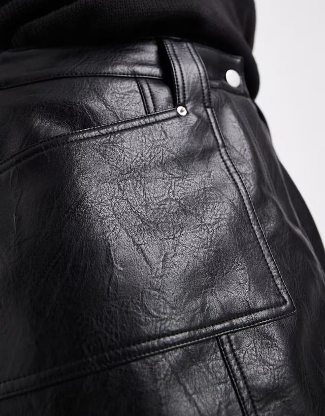 ASOS Renee Studio Plus exclusive leather look seam detail pocket front mini skirt in black - 3